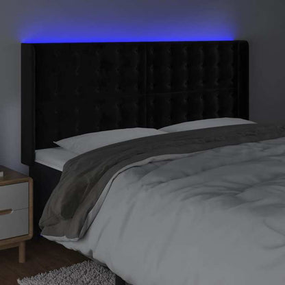 Bed Hoofdbord – Hoofdeinde – Hoofdbordkussen – Bedframe – Bedpaneel – Industrieel Design – Zwart Fluweel – 183x16x118/128 cm – Stevig Hout en Metaal