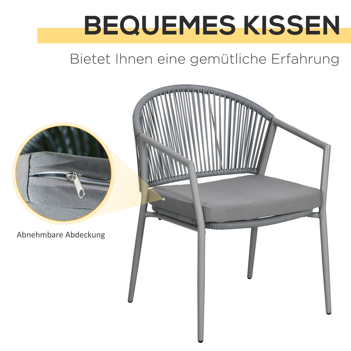Bistroset – Tuinset – Balkonset – Tuintafel – Tuinstoelen – Rattan met Gepoedercoat Stalen Frame – Inclusief Glazen Tafelblad en Comfortabele Kussens
