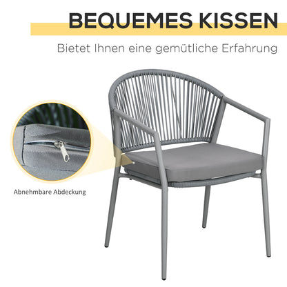 Bistroset – Tuinset – Balkonset – Tuintafel – Tuinstoelen – Rattan met Gepoedercoat Stalen Frame – Inclusief Glazen Tafelblad en Comfortabele Kussens