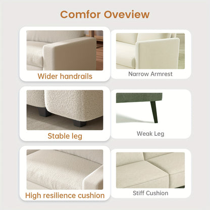 2-Zits Bank – Tweezitsbank – Slaapkamerbank – Woonkamerbank – Loungebank – Crèmekleurig Beige – Extra Lang Zitvlak – Zachte Armleuningen
