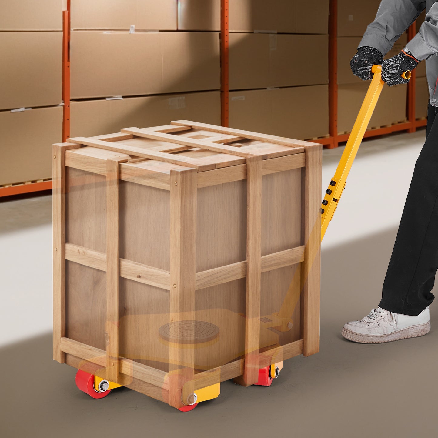 Machine Skate – Machineskruis – Rolplaat – Verplaatswagen – Machineroller – Gele variant – Draagkracht tot 4000 kg – 360° Draaibare Stuurplaat