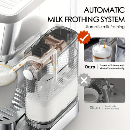 Espressomachine – Koffiemachine – Halfautomaat – Cappuccinomachine – Latte Macchiatomachine – Automatisch Melkschuimsysteem – 20 BAR Pompdruk – 1,3L Watertank – Zelfreinigend