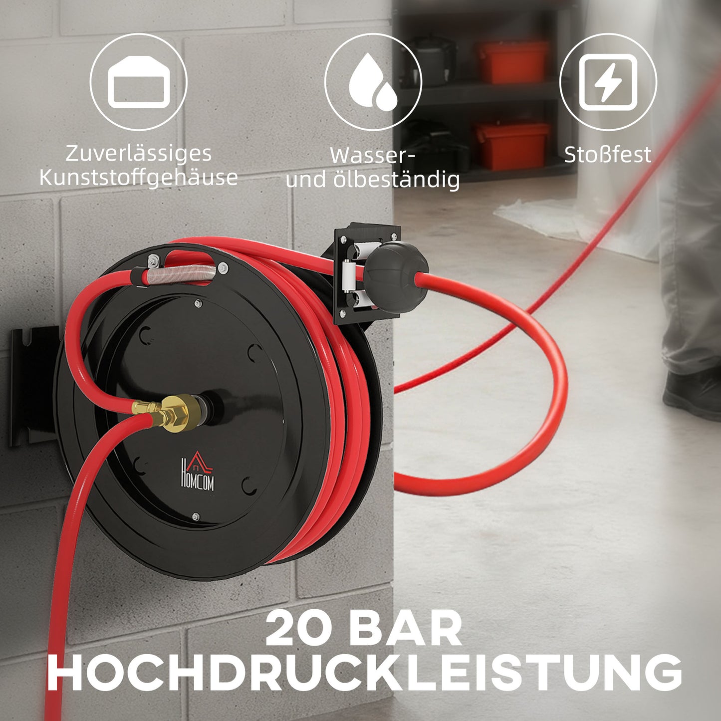 Tuinslanghaspel – Wandslangenbox – Slanghouder – Slanghaspel Automatisch – Tuinslang Op Rol – Metalen Behuizing – 20 Bar Werkdruk – 15+1 Meter Slang