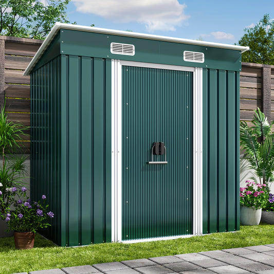 Outdoor Opbergschuur – Tuinberging – Gereedschapsschuur – Metaal Schuur – Opslagschuur Groen – Dubbele Schuifdeur – Verzinkt Stalen Constructie