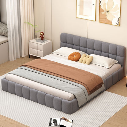 Tweepersoonsbed – Gestoffeerd Bed – Bedframe – Slaapbank – Boxspring – 140x190 cm – Ademend Linnen Stof – Comfortabel Hoofdbord