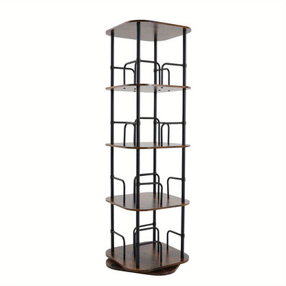 4-Tier Rotating Bookshelf | Wooden Floor Standing Book Storage Shelf, Multipurpose Use, Assembled by NaMaSyo, Utility Racks