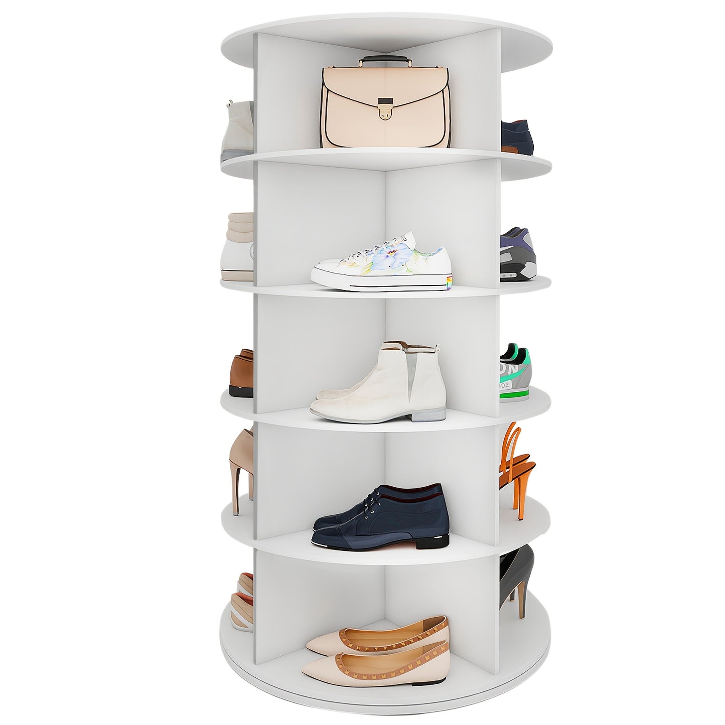 Schoenenrek – Schoenenkast – Schoenenopberger – Schoenenstandaard – Schoenendisplay – 5 Lagen – 360° Draaibaar – Wit Kunststof