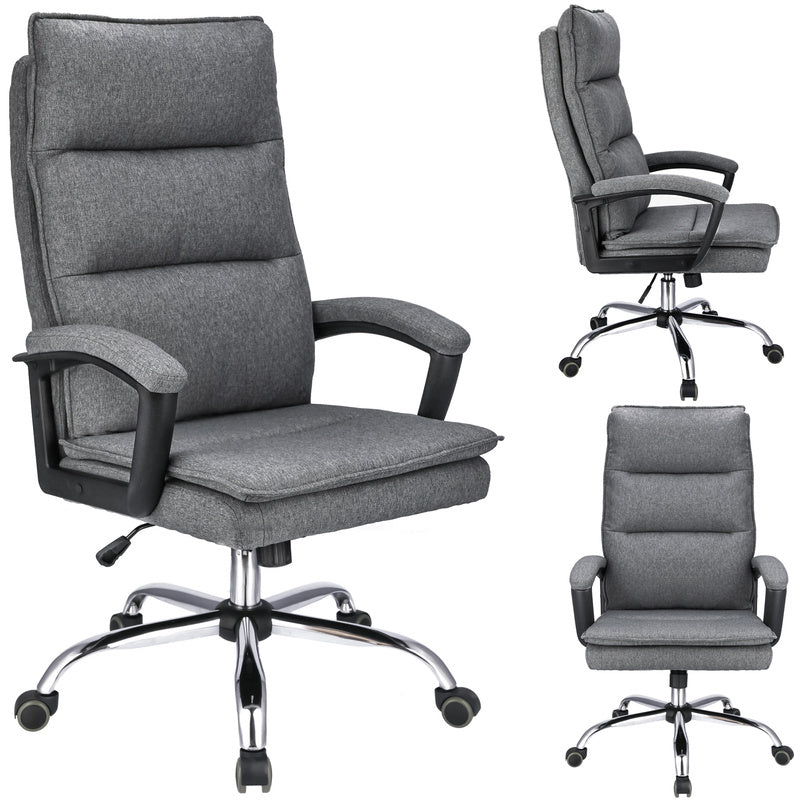 Bureaustoel – Bureaustoel Met Wielen – Kantoorstoel – Werkstoel – Stoel Met Stoffen Bekleding – Ergonomisch Comfort – Verstelbare Hoogte 43-49 cm - Donkergrjs