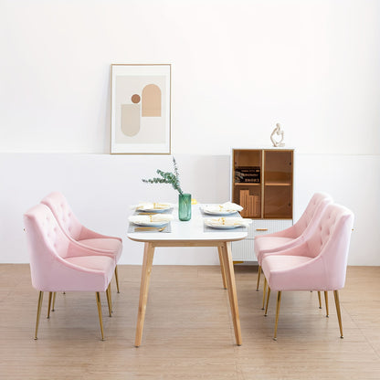 Roze Eetkamerstoel – Eetkamerstoel Set – Velours Stoel – Design Stoel – Modern Stoel – Fluweelzachte Bekleding – Stevig Metalen Frame