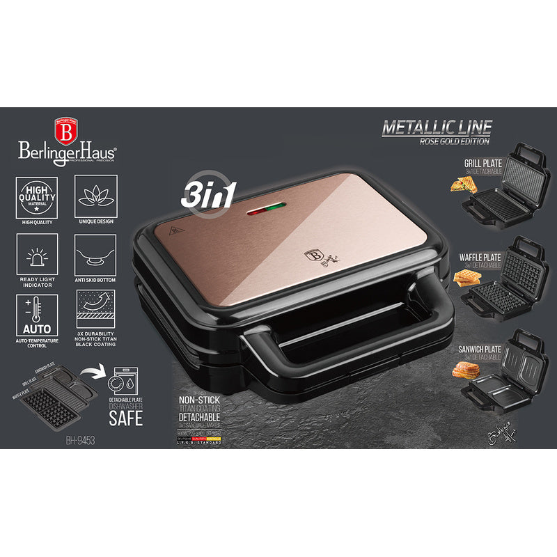 Gofriewafelijzer – Wafelijzer – Panini Pers – Toaster – Grill – 3 Verwisselbare Platen – Titanium Anti-aanbaklaag – 900W