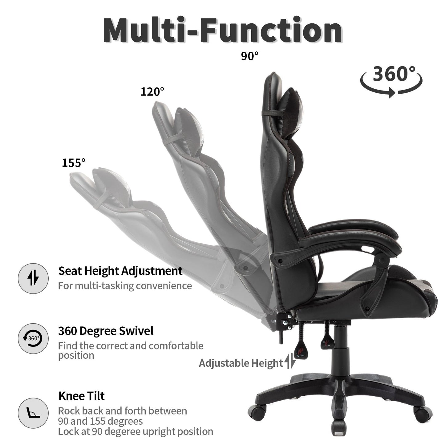 Gamingstoel – Gamestoel – Game Stoel – Gaming Chair – Bureaustoel – Ergonomisch Ontwerp – Verstelbare Rugleuning Kunstleer