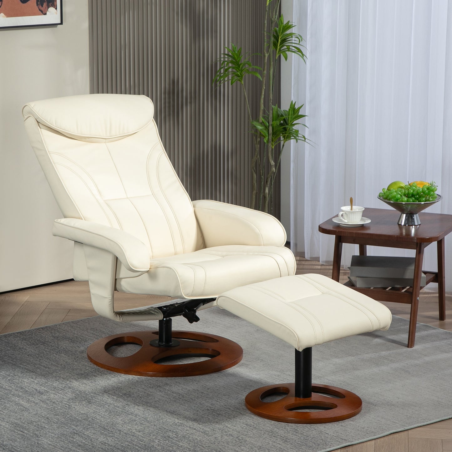 Fauteuil – Relaxstoel – Schommelstoel – Zithoekstoel – Lounge Fauteuil – Verstelbare Rugleuning Tot 135° – Synthetische Bekleding Met Houten Onderstel – Wit