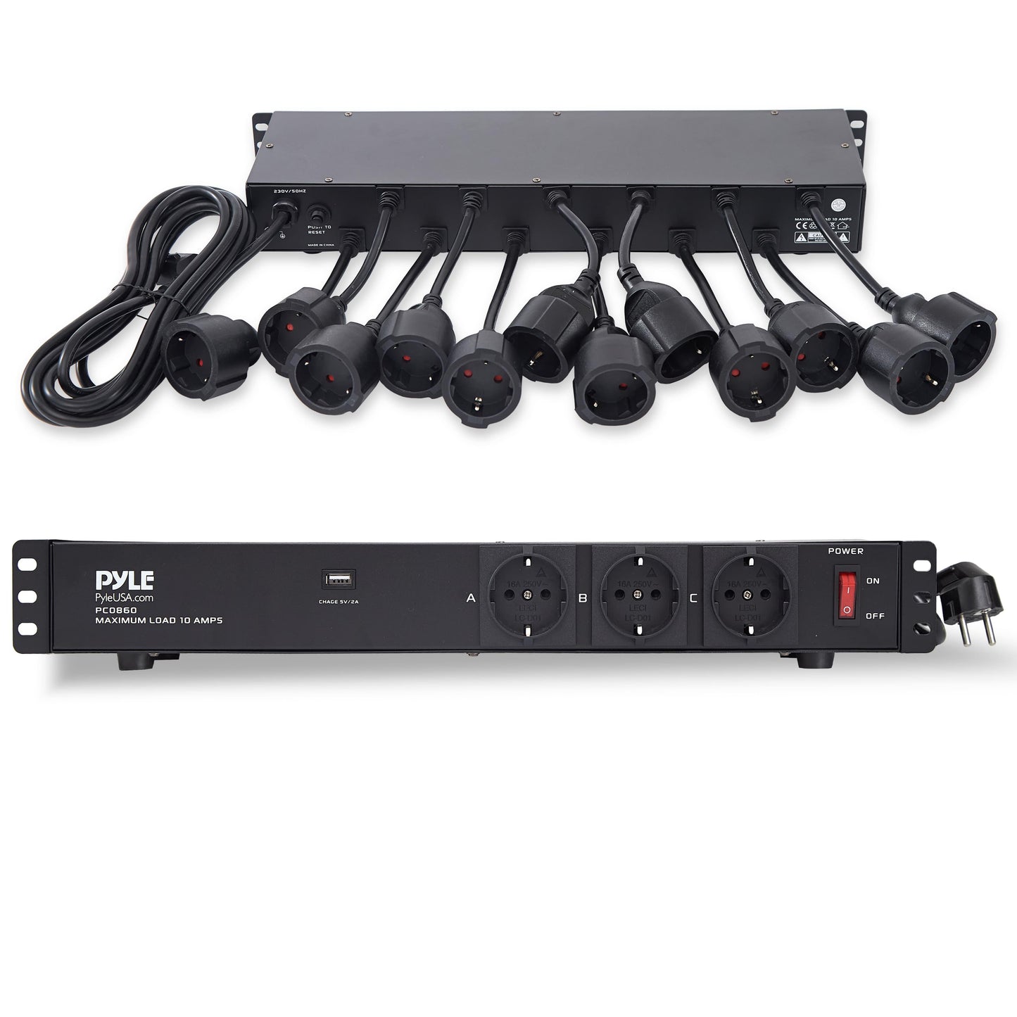 Stekkerdoos – Stroomverdeler – Aansluitunit – Stopcontacten – Multistekker – 16 Vaste Uitgangen – Ingebouwde USB 5V/2A – Overspanningsbeveiliging – 4,57m Kabel – 1U Rackmount