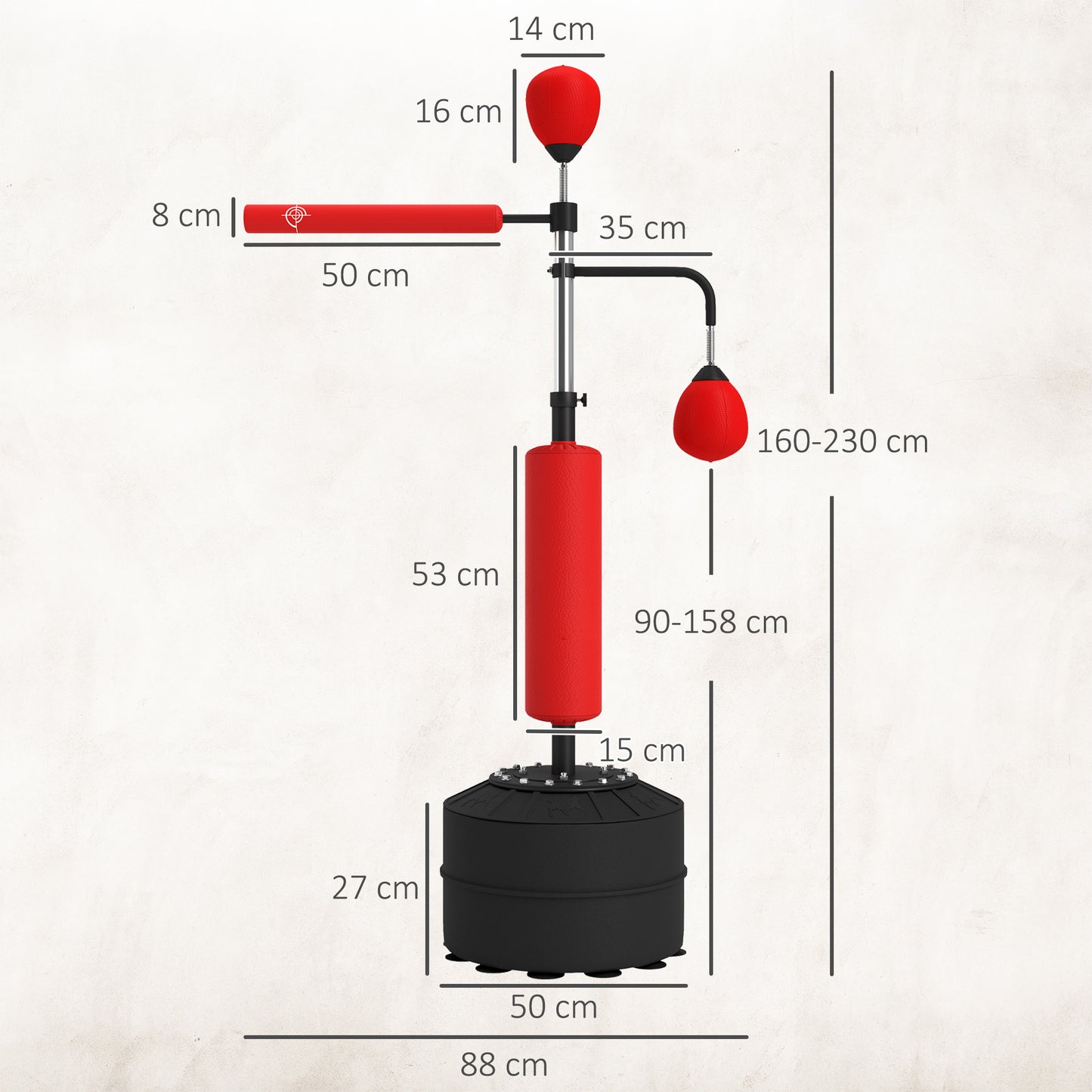 Vrijstaande Bokszak – Bokszakstandaard – Speedball – Trainingszak – Punching Bag – Verstelbare Hoogte 160-230 cm – Stevige Basis Met Zandvulling