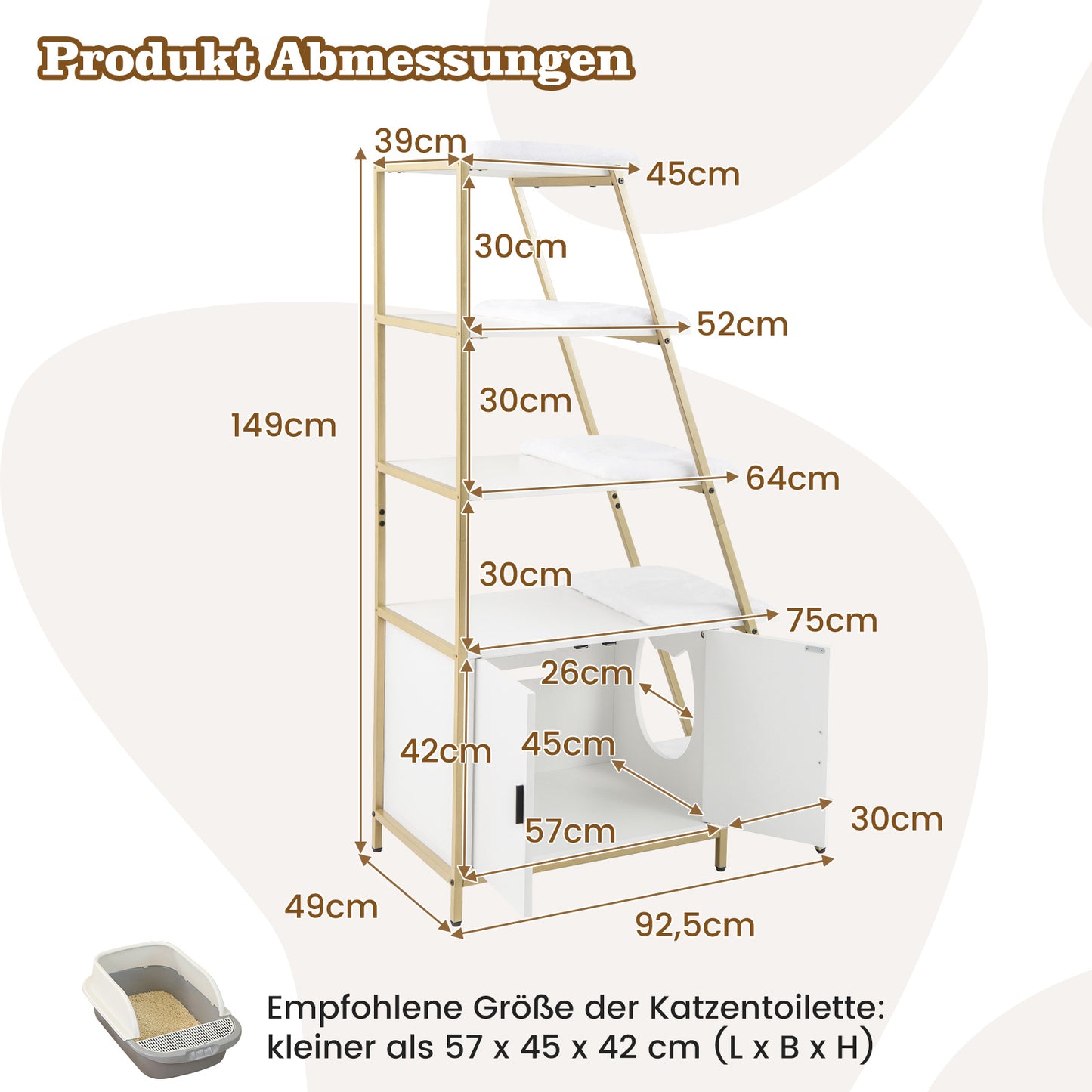 Kattentoilethuisje – Kattenhuis – Kattenbak Verstopper – Kattenmeubel – Klimrek – 5-laags Design – Met Wasbare Kussens