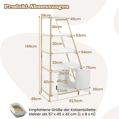 Kattentoilethuisje – Kattenhuis – Kattenbak Verstopper – Kattenmeubel – Klimrek – 5-laags Design – Met Wasbare Kussens