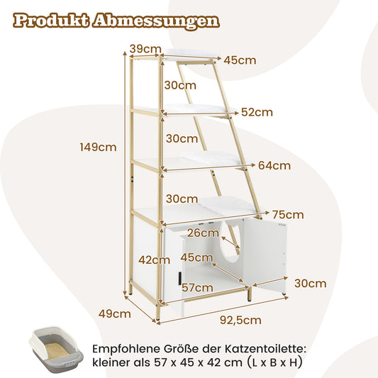 Kattentoilethuisje – Kattenhuis – Kattenbak Verstopper – Kattenmeubel – Klimrek – 5-laags Design – Met Wasbare Kussens