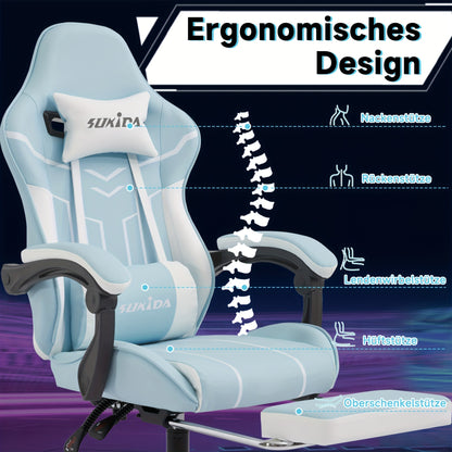 Gamingstoel – Gamestoel – Gaming Chair – Bureaustoel – Gamestoel Met Voetsteun – Brede Zitting – Verstelbare Rugleuning 135°
