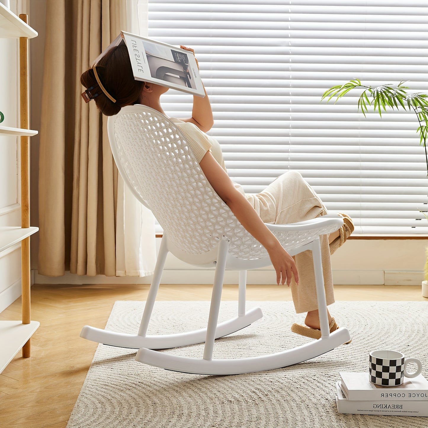 Schommelstoel – Relaxstoel – Fauteuil – Loungestoel – Schommelbank – Ergonomisch Ontwerp – Duurzaam PP Materiaal Wit Set 2 Stuks