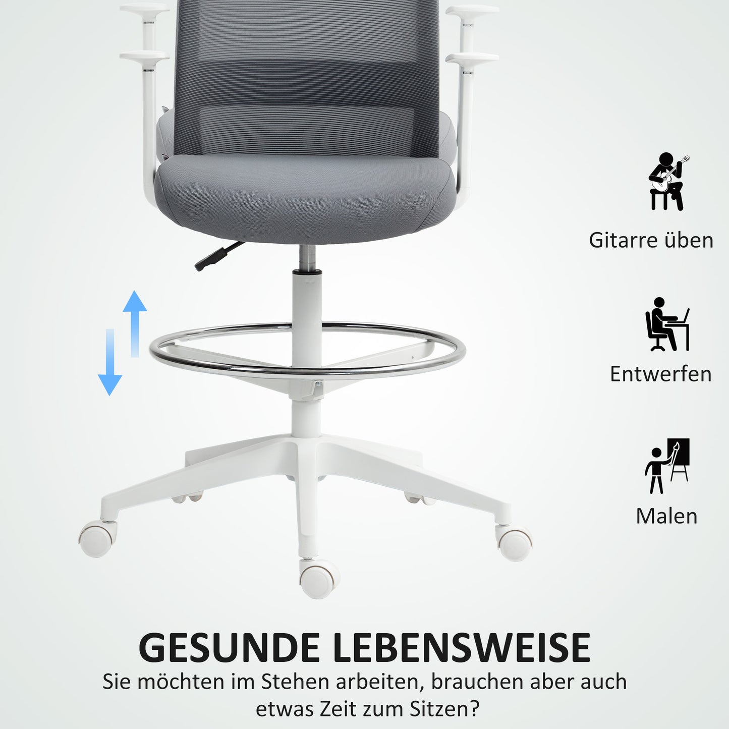 Bureaustoel – Bureaustoel Met Wieltjes – Bureaustoel Met Draaifunctie – Kantoorstoel – Werkstoel – Grijs – Ademend Mesh Rugleuning – Zachte Foamzitting