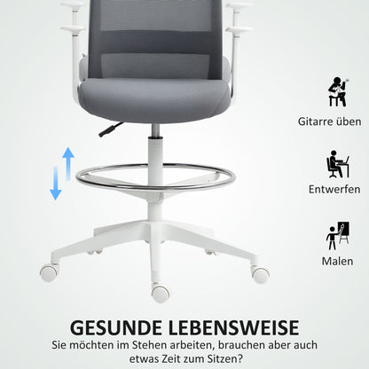 Bureaustoel – Bureaustoel Met Wieltjes – Bureaustoel Met Draaifunctie – Kantoorstoel – Werkstoel – Grijs – Ademend Mesh Rugleuning – Zachte Foamzitting
