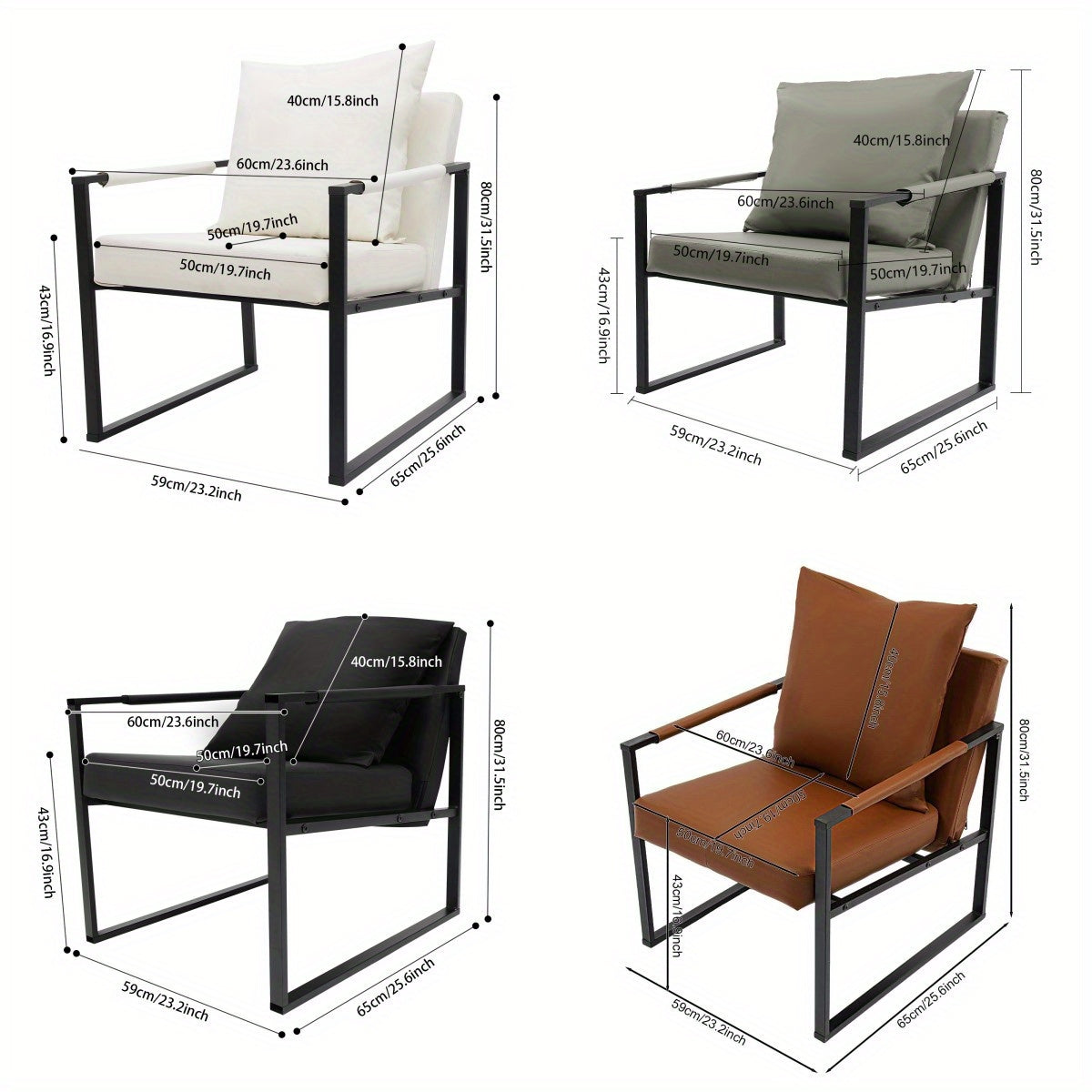TOOL1SHOOO Modern 58.93x65.02x80.01 cm Armchair - Sponge-Filled Ergonomic Design, Sturdy Iron Frame, Easy Assembly Indoor/Outdoor Lounge Chair for Living Room, Office, Bedroom, Guest Room & Dining Room, Indoor Outdoor Chair,