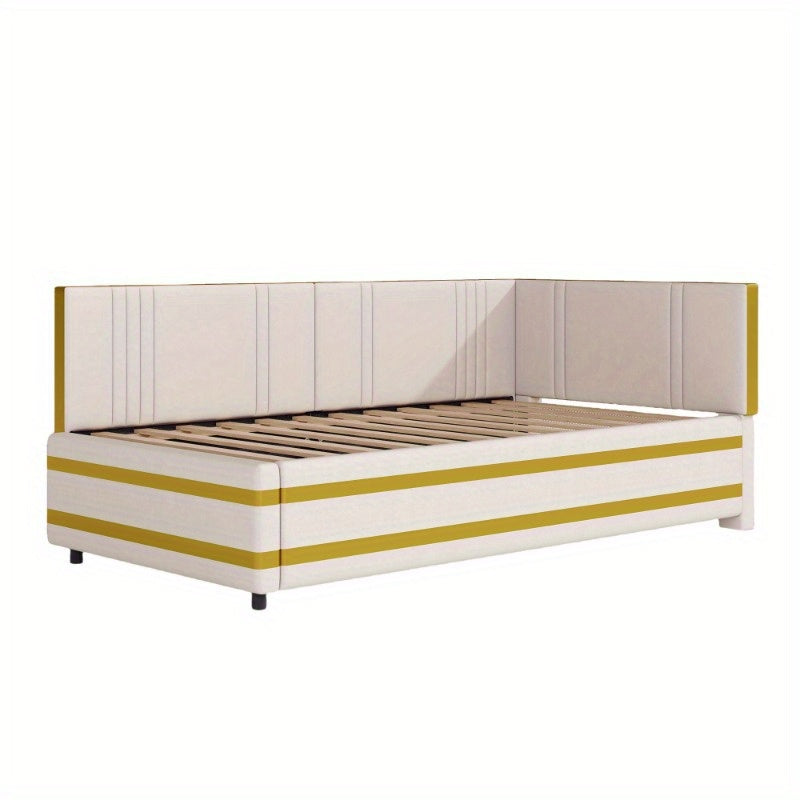Gestoffeerd Bed – Slaapbank – Sofa Bed – Bedbank – Multifunctioneel Bed – 90x200 cm – Velours Stof Beige – Comfortabele Slatted Frame