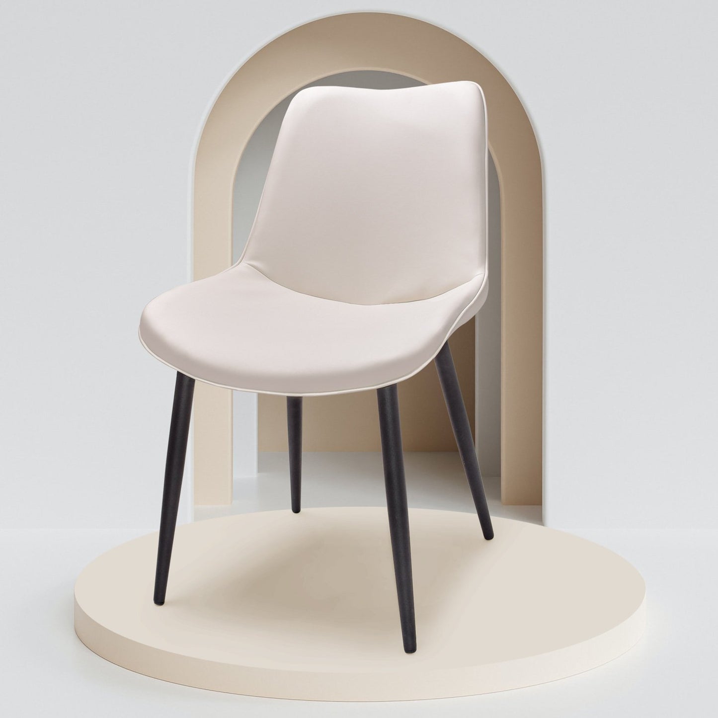 Stoelen – Eetkamerstoelen – Design Stoelen – Kunstleren Stoelen – Set Van 2 – Crème Kleur – Zwart Stalen Frame – Comfortabel Breed Zitvlak