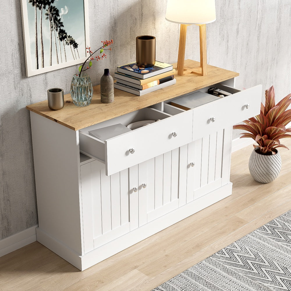 Dressoir – Opbergkast – Sideboard – Kast – Ladekast – Modern Wit – Strak Ontwerp – 120x36x80,5 cm – Stevig Spaanplaat