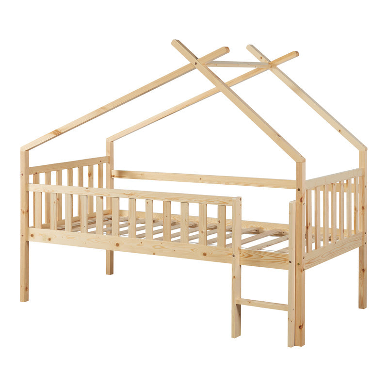 Bedframe Kinderbed Kinderbedje Huisbed Houten Bed – 90x200 cm – Valbeveiliging – Massief Dennenhout