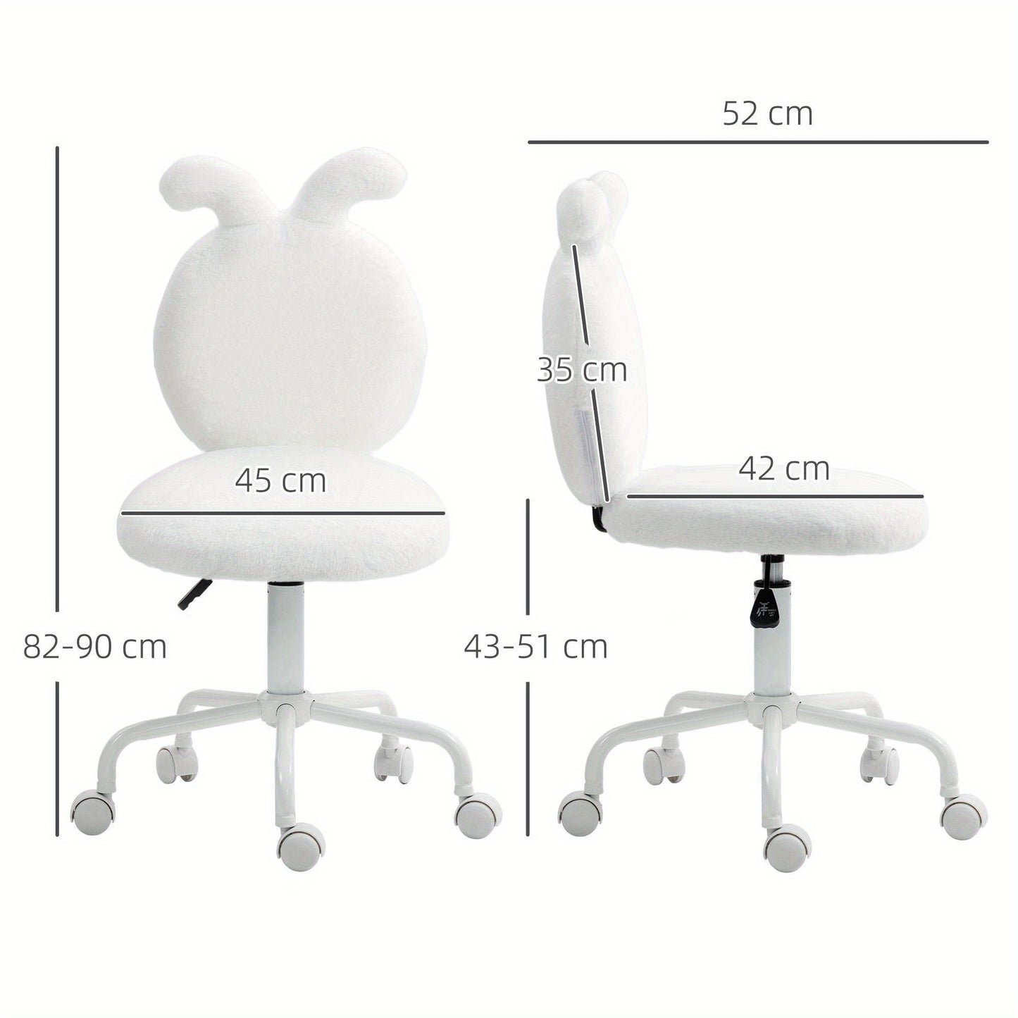Bureaustoel – Draaistoel – Kantoorstoel – Office Chair – Werkstoel – Verstelbare Hoogte – Hardhouten Frame – Pluche Kussens – Zachte Schuimvulling – Vijfwielige Basis – Ergonomische Arm- en Rugleuning – Wit