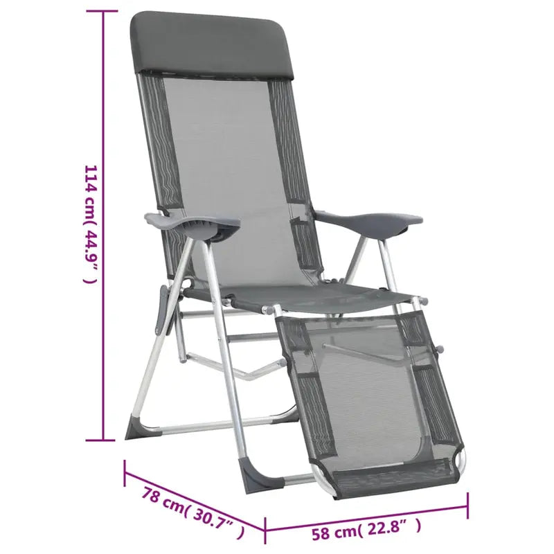 Campingstoel – Vouwstoel – Tuinstoel – Strandstoel – Buitenstoel – Grijs – Ademend UV-bestendig Materiaal – Verstelbare Rugleuning 5 standen