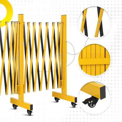 4.88meter Heavy-Duty Metal Expandable Barricade Gate - Portable Folding Crowd Control Barrier with Lockable Panels, 4-Wheel Mobility & Yellow/Black Safety Design for Driveway, Events, Sites - Driveway Gate, Traffic Barriers F