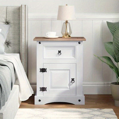 Solid Hardwood Bedside Table with 2 Drawers & Black Handles - Corona White Mexican Pine Nightstand, 68.58cm Height, 3.2 Cu Ft Storage, Easy Assembly, Portable Design for Bedroom or Living Room