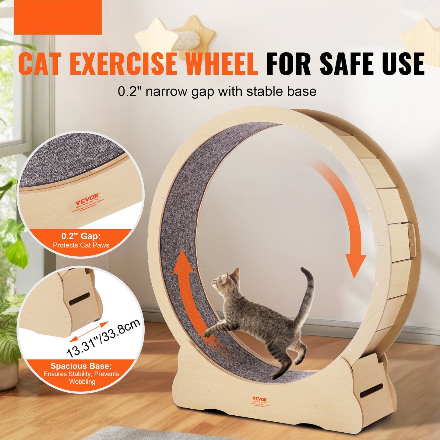 Kattenrad – Kattenloopwiel – Kattenwiel – Kattenrenwiel – Kattenrenrad – Groot formaat 132 cm – Stil en duurzaam hout