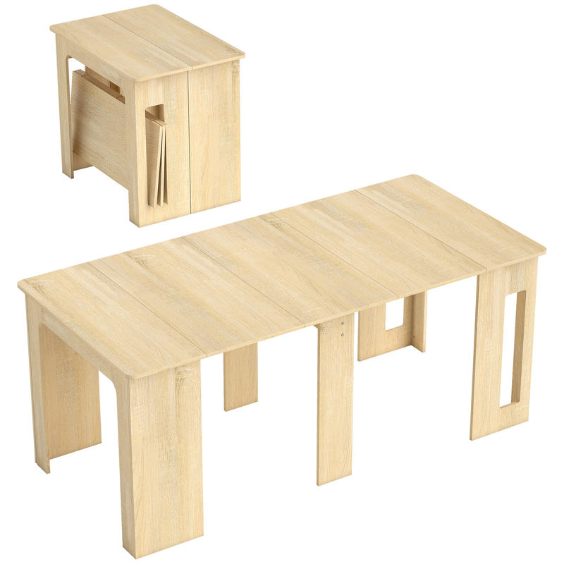 Extendable Folding Dining Table with 3-Leaf Mechanism - Space-Saving Modern Design, Natural Wood-Like (Bamboo/Hardwood Construction) - Expandable Kitchen Table for Small Spaces, Easy Assembly, 60-180cm Length, 85x75cm Width