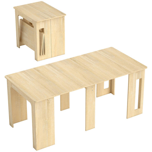 Extendable Folding Dining Table with 3-Leaf Mechanism - Space-Saving Modern Design, Natural Wood-Like (Bamboo/Hardwood Construction) - Expandable Kitchen Table for Small Spaces, Easy Assembly, 60-180cm Length, 85x75cm Width