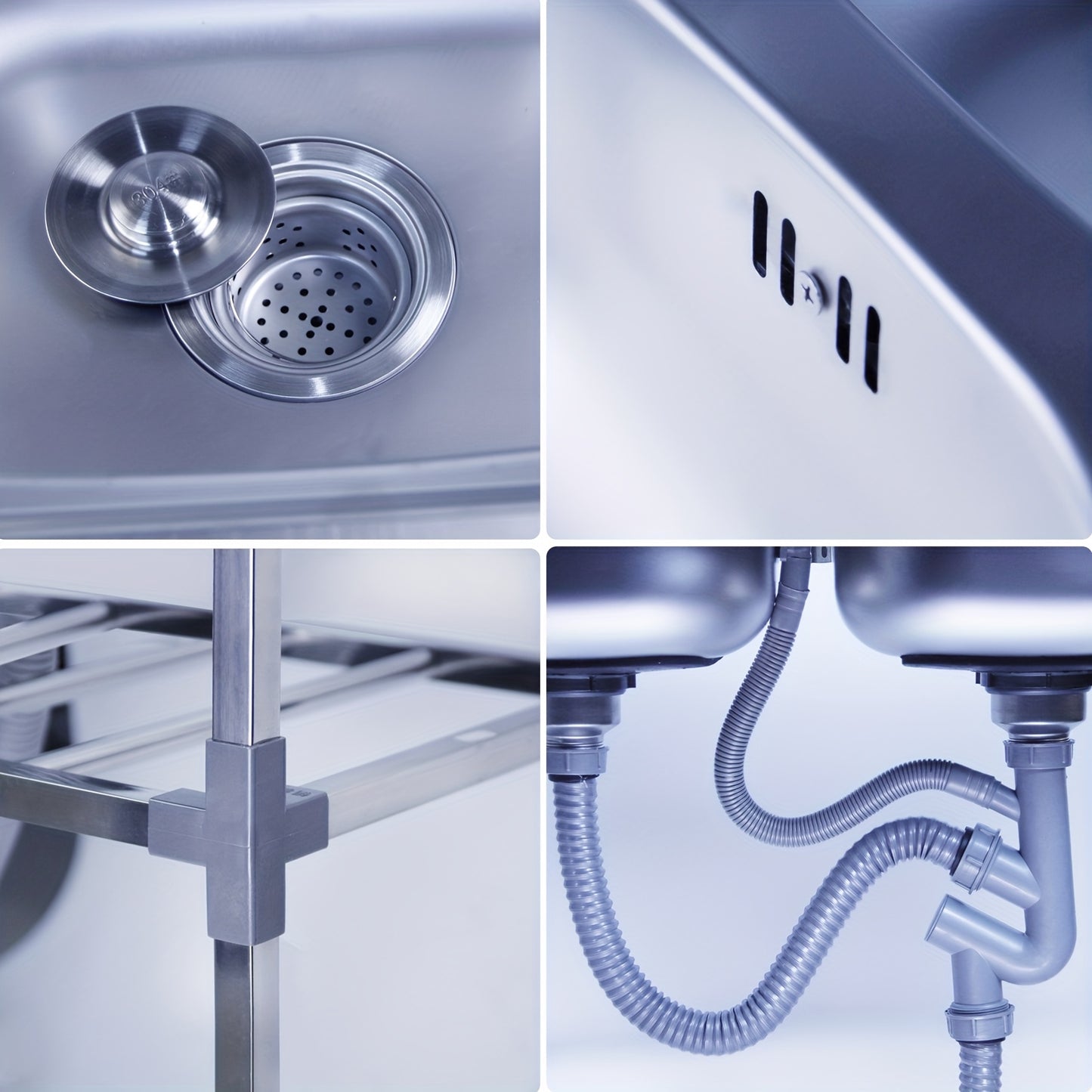 Double Sink Stainless Steel Kitchen Sink with Hot And Cold Water Faucet Independent Sink 2 Basins Camping And Garden Sink with Drainage Kit Multifunctional Mobile Sink
