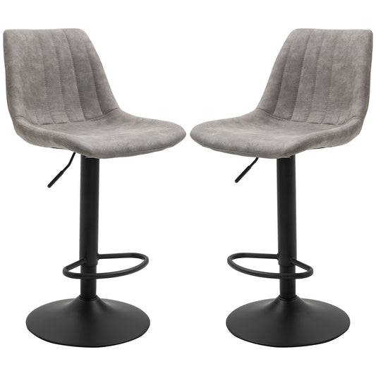 Barstoel – Barkruk – Barstoel Kruk – Keukenstoel – Barkruk Set van 2 – Verstelbare Zithoogte – Met Voetensteun – Retro Grijs Met Zwart Metalen Frame