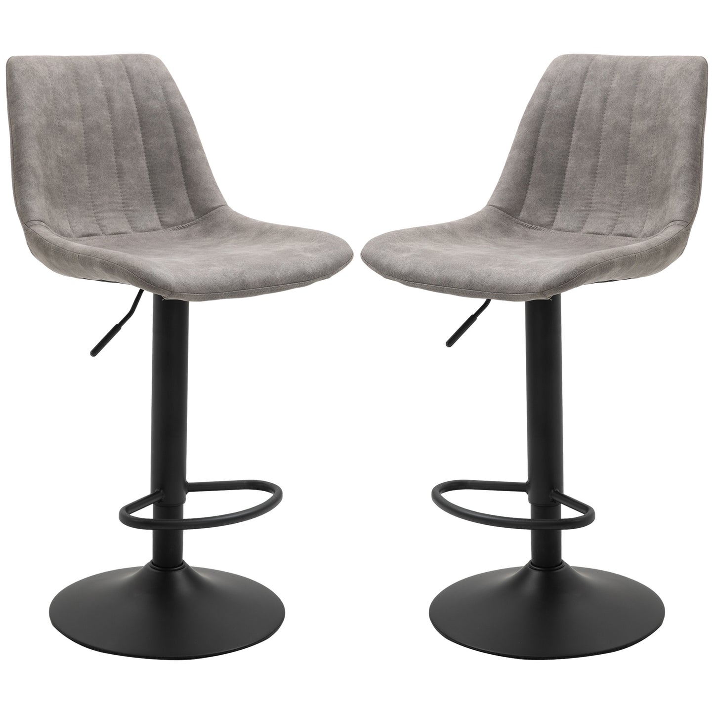 Barkrukken – Barkstoel – Barstoelen – Krukken – Barstoelset – Retro Design – Gaslift Met Voetsteun – Grijs/Zwart