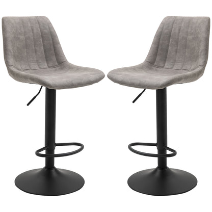 Barkrukken – Barkstoel – Barstoelen – Krukken – Barstoelset – Retro Design – Gaslift Met Voetsteun – Grijs/Zwart