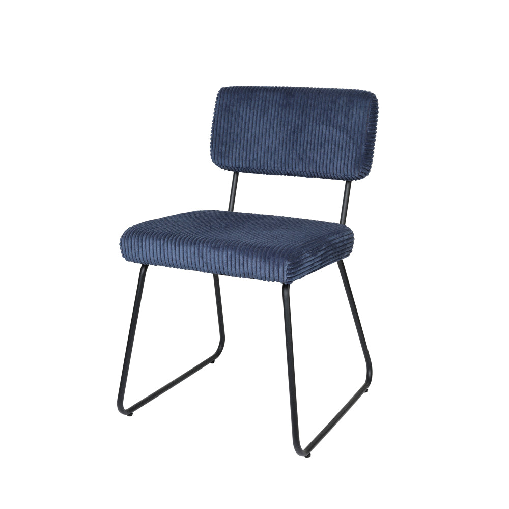 Eetkamerstoel – Stoel – Kuipstoel – Keukenstoel – Set van 2 – Modern Navy Blauw – Metalen Frame – Gestreepte Stof – Stevig – Makkelijk Schoon Te Maken