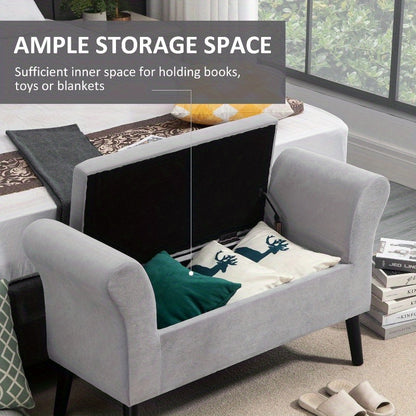 Opbergbankje – Opbergbank – Zitbank met Opbergruimte – Opbergkist – Halbank – Lichtgrijs – Ruimtebesparend Design – Velvet Bekleding met Stevige Pooten
