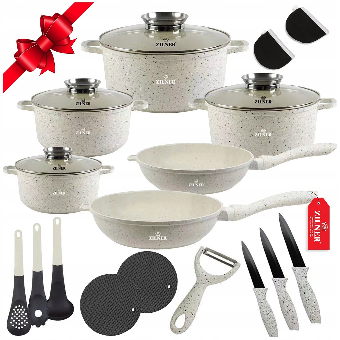 Complete Keukenset – Pannenset – Kookgerei – Koekenpannen – Kookpotten – Universeel Voor Alle Kookplaten – Marmerachtige Anti-aanbaklaag