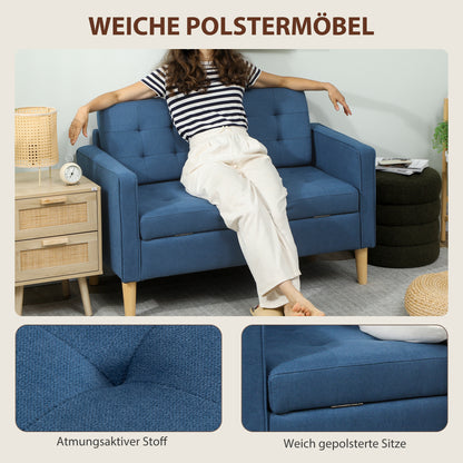 2-Zits Bank – Tweezitsbank – Loveseat – Zithoekbank – Bankje – Compact Blauw – Opbergruimte Onder Zitting – Stevig Rubberwood Frame