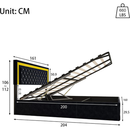 Opbergbed – Gestoffeerd Bed – Tweepersoonsbed – Opbergruimte Bed – Slaapbank – Hydraulisch – LED-Verlichting – Verstelbaar Hoofdeinde – 180x200 cm