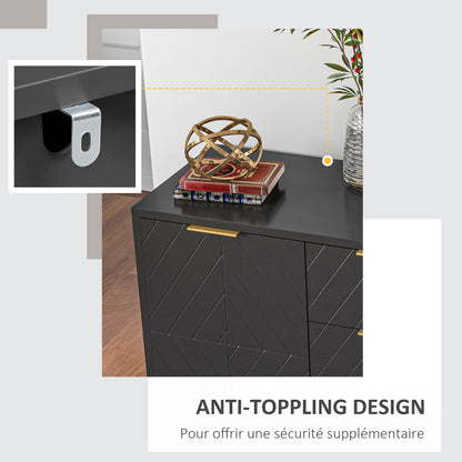 Buffet – Dressoir – Kast – Opbergmeubel – Sideboard – Zwart – Gouden Metalen Accenten – Veelzijdige Opbergruimte Met Verstelbare Planken – Compact Formaat 120x40x76 cm