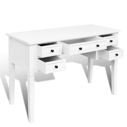 Bureau – Bureautafel – Computertafel – Werktafel – Schrijftafel – Wit – 5 Grote Lades – MDF en Grenenhout