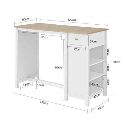 Hoge Bartafel – Barkruktafel – Keukentafel – Bartafel Met Opbergruimte – Witte Bartafel – MDF Met Melamine Coating – Afmetingen 120x55x90 cm