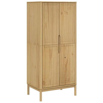 Vrijstaande Kledingkast – Garderobekast – Opbergkast – Kledingopberger – Houten Kast – Massief Grenenhout – Bruin Gewassen Afwerking – Compact 77x53x171 cm